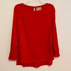 Elizabeth McKay 100% Silk Red Bateau Neck Long Sleeve LS Sleeve Popover Top S